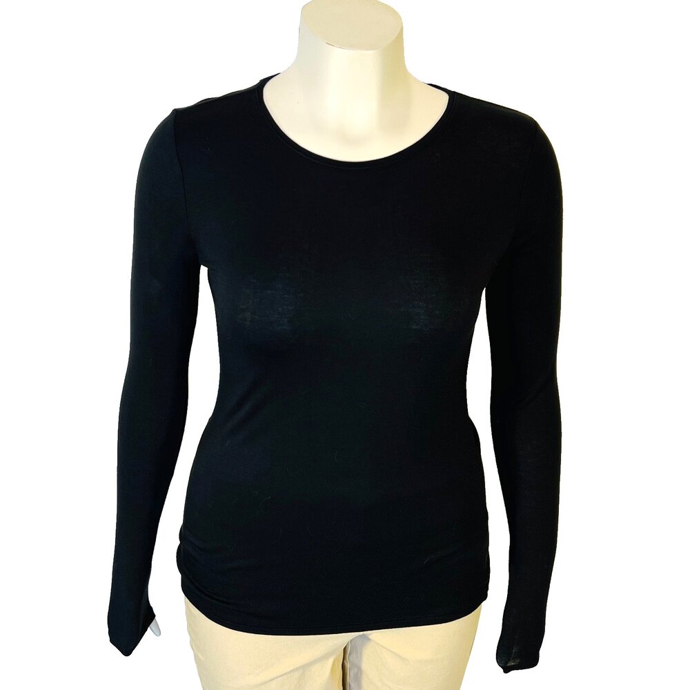 White House Black Market Long Sleeve Tee Shirt Womens S Black Stretch Knit NWT